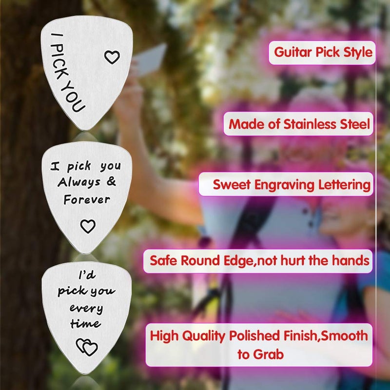 Oubaka 3Pcs Guitar Picks,I Pick You& I'd Pick You Every Time&I Pick You Always&Forever Guitar Pick Gift for Him Musician Husband Boyfriend FiancÃ© Dad - Image 4